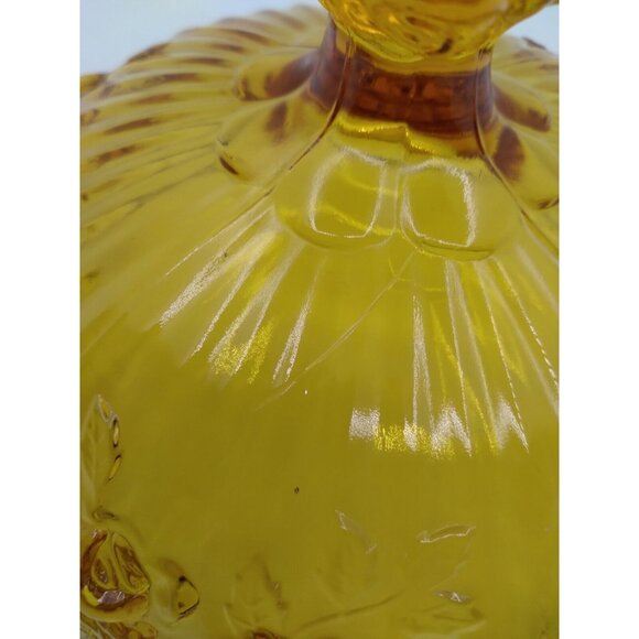 Vtg Unmarked Fenton Raised Cabbage Rose Amber Glass Pedestal Compote Candy Dish - Picture 11 of 15